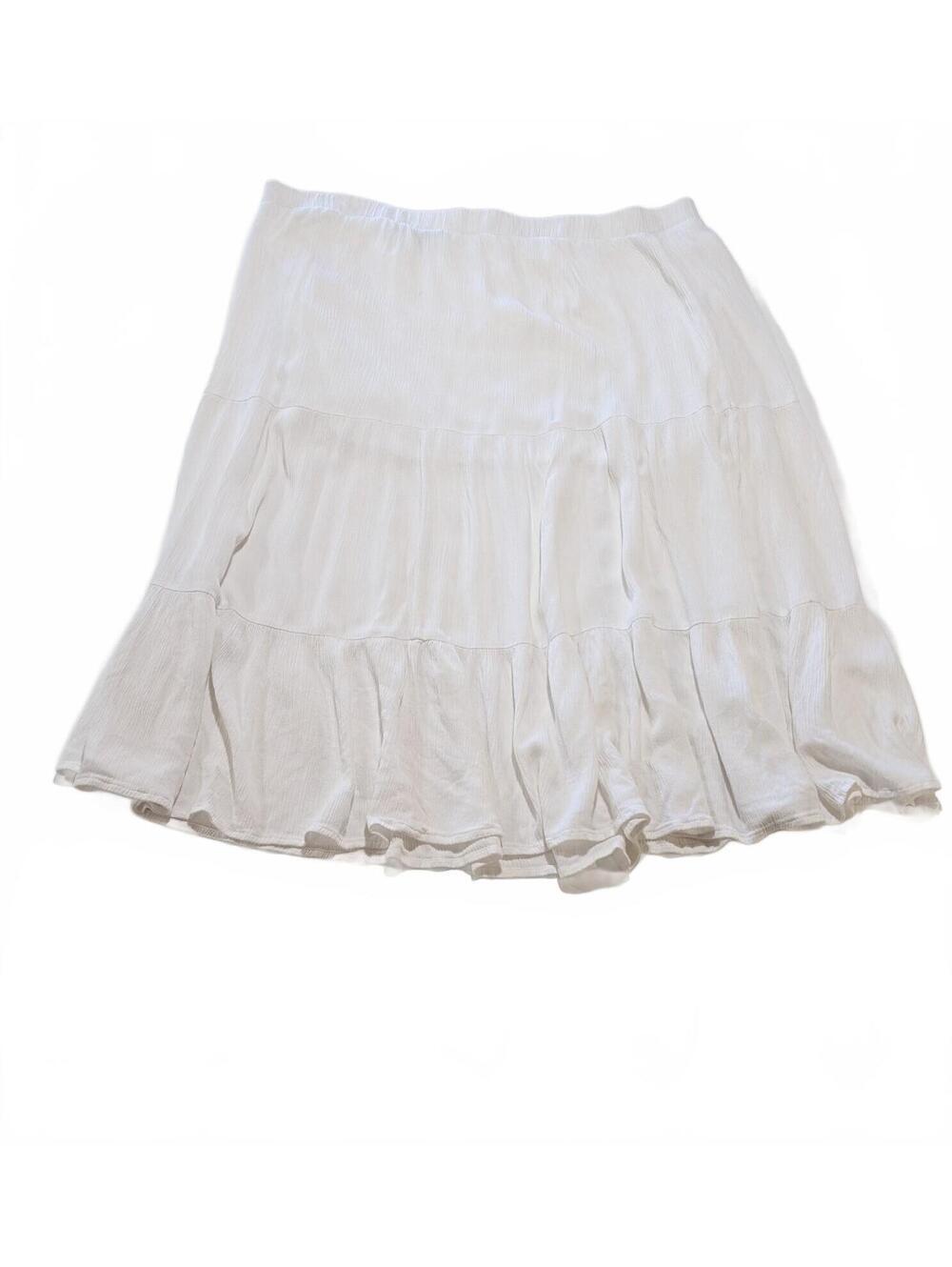 White Boho Tiered Maxi Skirt XXL Flowy Stretch Elastic Waist Ruffle